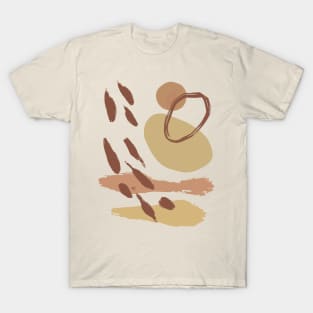 Warm Toned Boho Abstract Shapes line Art Design T-Shirt